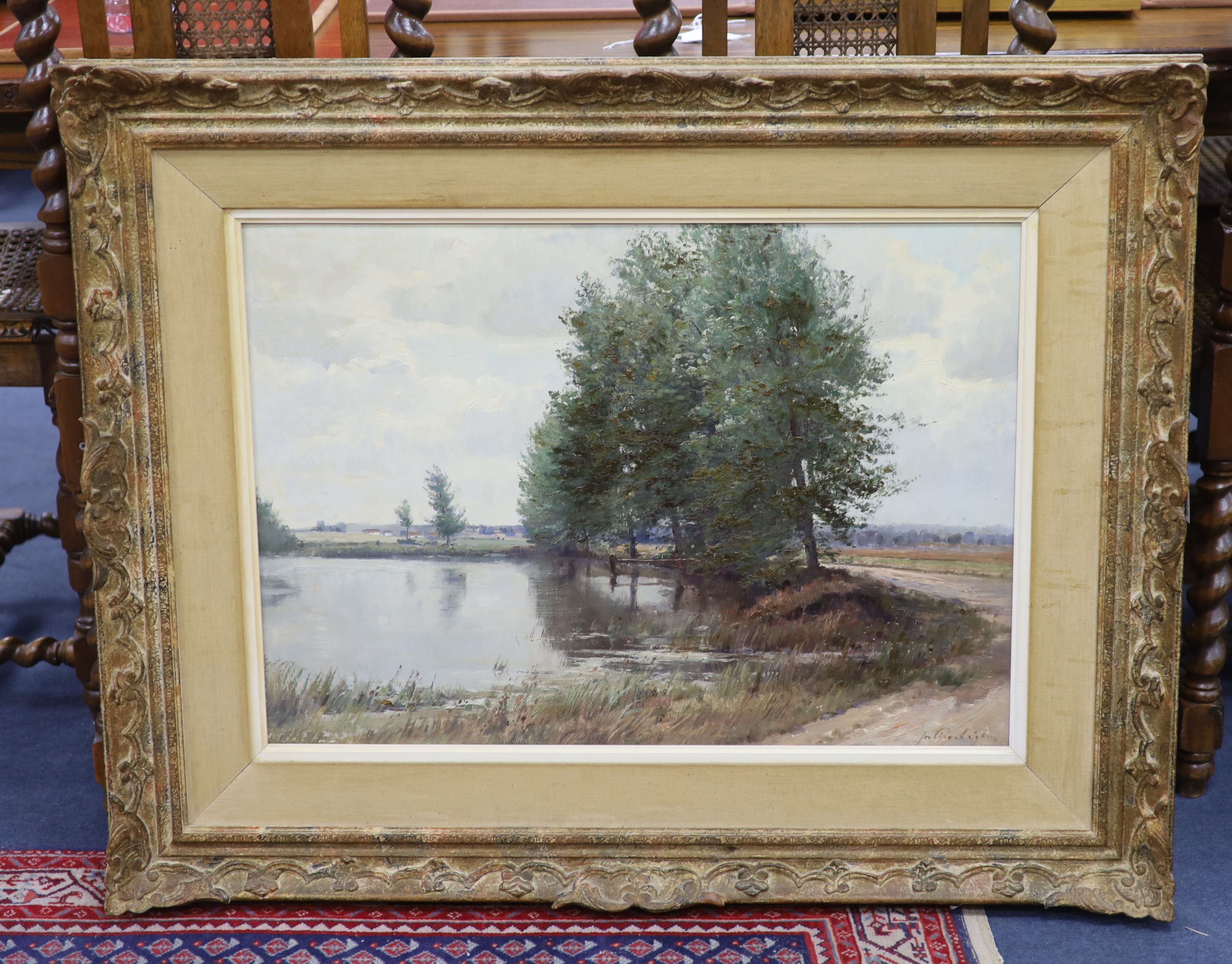 Josef Prochazka (1909-1985), oil on board, 'The path around the lake', signed, 1969 Stacy Marks label verso, 50 x 70cm